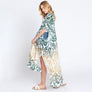 DIONA J DAMASK PRINT OPEN FRONT LONG KIMONO ONE SIZE COLOR GREEN