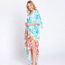 DIONA J DAMASK PRINT OPEN FRONT LONG KIMONO ONE SIZE COLOR BLUE