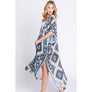 DIONA J BOHO PRINT KIMONO COVER UP ONE SIZE COLOR BLUE