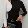 Cutout Contrast Mock Neck Long Sleeve T-Shirt