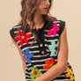 BiBi Flower Patch Striped Half Button Sweater Vest