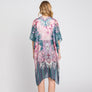 DIONA J ABSTRACT PAISLEY FLOWER PRINT KIMONO CARDIGAN ONE SIZE COLOR TEAL