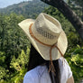 Cowboy hat in handwoven straw with a peekaboo pa