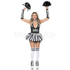 Gothic Cheerleader 5 Pc White Black Skeleton Skull Print Bodysuit Costume Sz XL