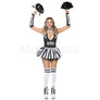 Gothic Cheerleader 5 Pc White Black Skeleton Skull Print Bodysuit Costume Sz XL