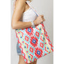 DIONA J 2-IN-1 BEACH TOWEL TOTE BAG COLOR NAVY CORAL