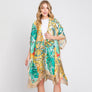DIONA J HAND DRAWN WATERCOLOR TROPICAL LEAVES KIMONO ONE SIZE COLOR BEIGE