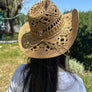 Wide brim gambler sun hat in handwoven straw with