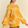Davi & Dani Flower Texture Round Neck Dropped Shoulder Sweater