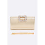 DIONA J CRYSTAL BUCKLE METALLIC BOX CLUTCH SHOULDER BAG COLOR GOLD
