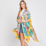 DIONA J HAND DRAWN WATERCOLOR TROPICAL LEAVES KIMONO ONE SIZE COLOR YELLOW