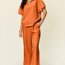 Double Take Full Size Texture Half Zip Short Sleeve Top and Pants Set
