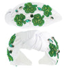 Saint Patrick's Day Shamrock Crystal Embroidery Top Knotted White Headband