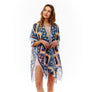 DIONA J AZTEC PRINTED KIMONO ONE SIZE COLOR YELLOW/BLUE