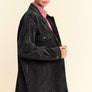 Davi & Dani Washed Corduroy Raw Hem Button Up Jacket