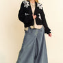 Davi & Dani Floral Applique Open Front Dropped Shoulder Cardigan