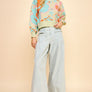 Davi & Dani Drawstring Hem Wide Leg Mid Rise Jeans