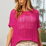 BiBi Round Neck Short Sleeve Openwork Knit Cover Up