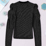 Metallic Round Neck Puff Sleeve Blouse