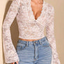 V-Neck Flare Sleeve Lace Top