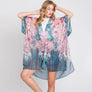 DIONA J ABSTRACT PAISLEY FLOWER PRINT KIMONO CARDIGAN ONE SIZE COLOR TEAL