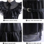 Black Costume Dress for Adults, Dark Gothic Dress with Belt, Perfect for Halloween Costume, Cosplay, and Birthday Party