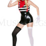 High waisted suspender look romper with striped top