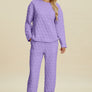 Double Take Full Size Texture Round Neck Long Sleeve Top and Pants Set