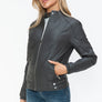 Snobbish Faux Leather Biker Jacket with Side Zip Pockets