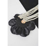 Plus Size Black Satin Flower Stretch Belt with Large Pearl Accent, Elegant Waist Cincher for Dresses and Outfits