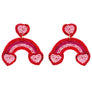 2-Tier Heart Rainbow Seed Bead Handmade Beaded Dangle & Drop Valentine Earrings