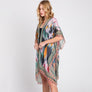 DIONA J GEOMETRIC TRIM TIE DYE PRINT KIMONO CARDIGAN ONE SIZE COLOR OLIVE