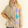 Davi & Dani Argyle V-Neck Dropped Shoulder Cardigan