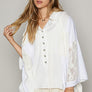 POL Crochet Patchwork Frayed Edge Half Button Knit Top