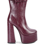 Bumpy Croc High Block Heeled Chunky Ankle Boots