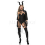 Dark Devil 6 Pc Black Teddy bodysuit Pentagram Contrast Lace Costume Set Size SM