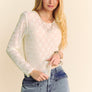 Davi & Dani Bow Mesh Round Neck Long Sleeve Top