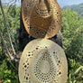 Wide brim gambler sun hat in handwoven straw with