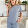 Double Take Full Size Texture Short Sleeve T-Shirt and Drawstring Shorts Set