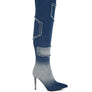 Eilish Rhinestones Knee High Denim Boots