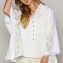 POL Crochet Patchwork Frayed Edge Half Button Knit Top