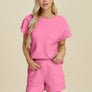 Double Take Full Size Texture T-Shirt and Shorts Set