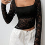 Square Neck Long Sleeve Lace Top