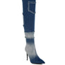 Eilish Rhinestones Knee High Denim Boots