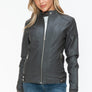 Snobbish Faux Leather Biker Jacket with Side Zip Pockets