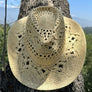 Wide brim gambler sun hat in handwoven straw with