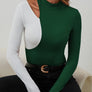 Cutout Contrast Mock Neck Long Sleeve T-Shirt