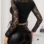 Side Drawstring Square Neck Long Sleeve Top