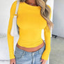 Solid Color Round Neck Long Sleeve T-Shirt
