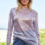 Davi & Dani Sequin Mock Neck Long Sleeve Mesh Top